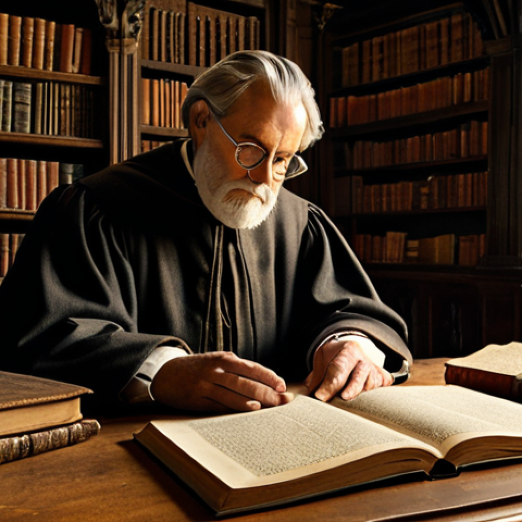 고대 영어 특징 - **Image Prompt:** "A scholar in a cozy study, surrounded by ancient books and manuscripts in Old Eng...
