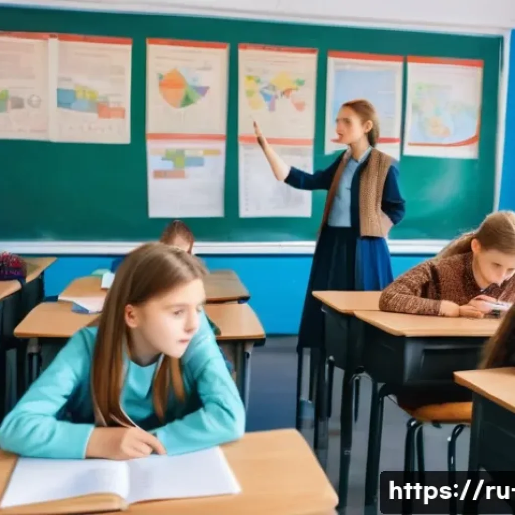 시제별 영어 문장 구조 - A cozy classroom scene featuring a diverse group of Russian students, aged around 15-18, attentively...
