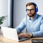 Home 22 영어 면접 준비법 - A professional Russian man in his early 30s preparing for an online job interview at home, sitting a...