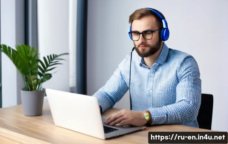 영어 면접 준비법 - A professional Russian man in his early 30s preparing for an online job interview at home, sitting a...