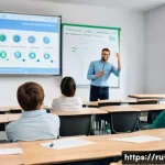 Home 20 영어 공부에서 흔한 실수 - A detailed classroom scene showing a diverse group of adult Russian-speaking students attentively le...
